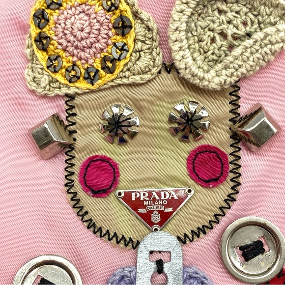 PRADA PINK NYLON ROBOT LADY EMBELLISHED SHOULDER TOTE HOBO CARRIER BAG MEDIUM - Picture 7 of 7